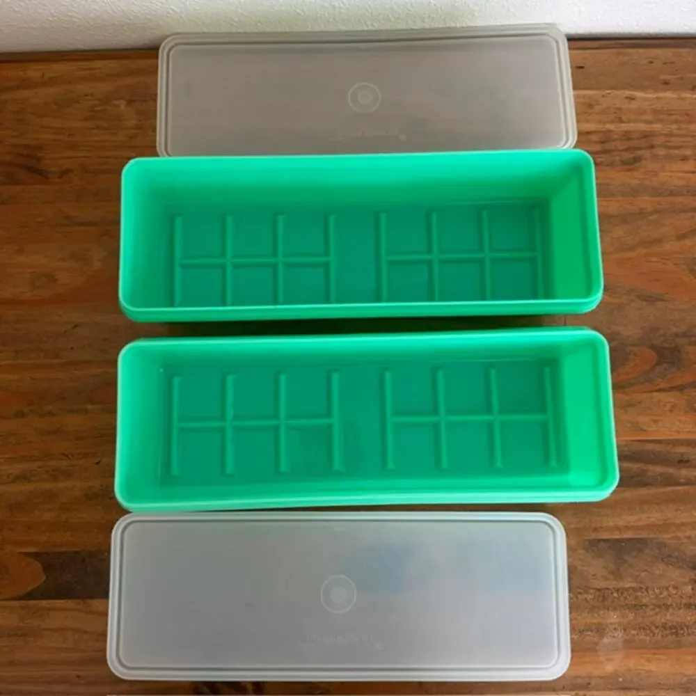 2 Tupperware Jadeite Green Celery & Vegetable Keepers Model #892